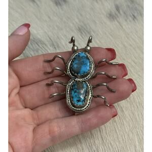 Native American Sterling Silver Blue Turquoise Spider Tarantula Pendant Slides